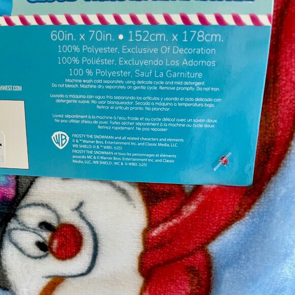 NEW Christmas Frosty the Snowman Happy Jolly Fun Blue Blanket - Picture 3 of 3